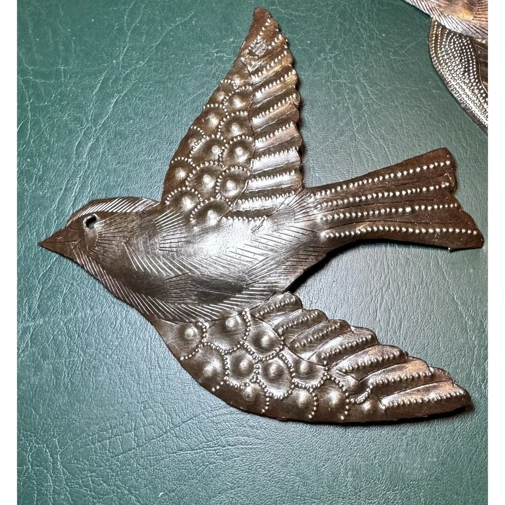 MCM Style Birds Flying Made With Recycled Steel Handmade Set of 3